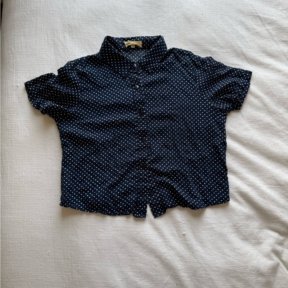 American Vintage Navy Polka Dot Button Down Shirt